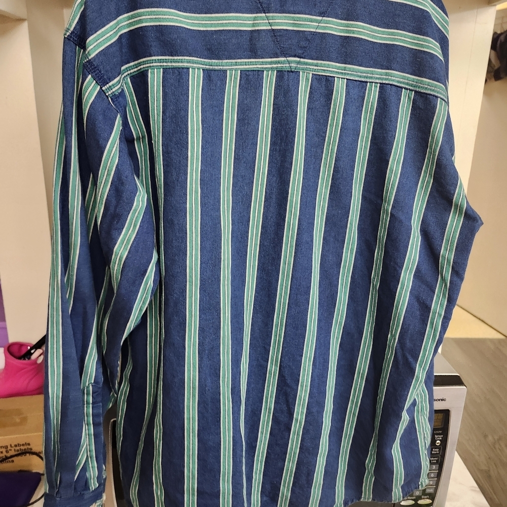 Dickies Blue and Green Striped Casual Shirt